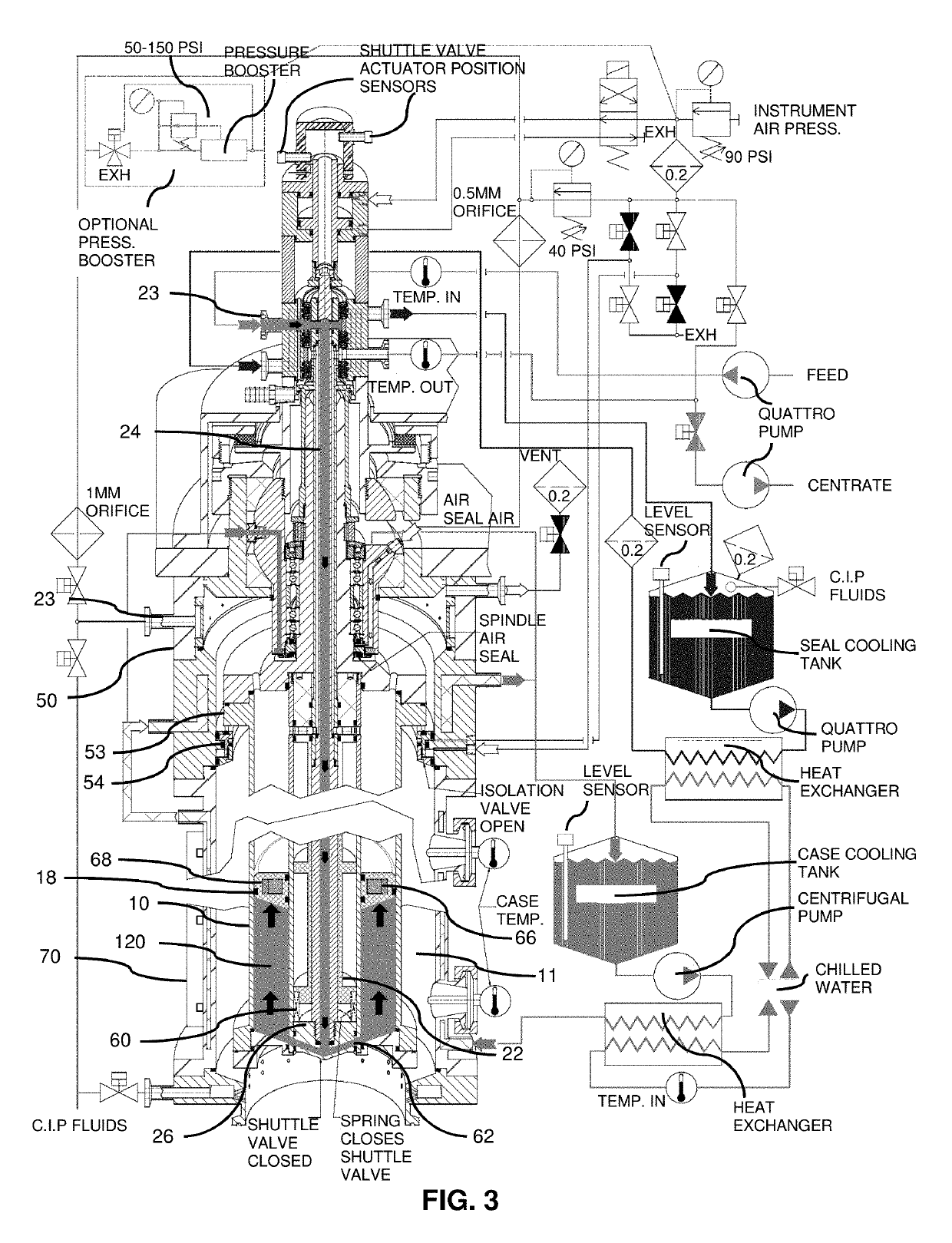 Centrifugal separator with annular piston for solids extrusion