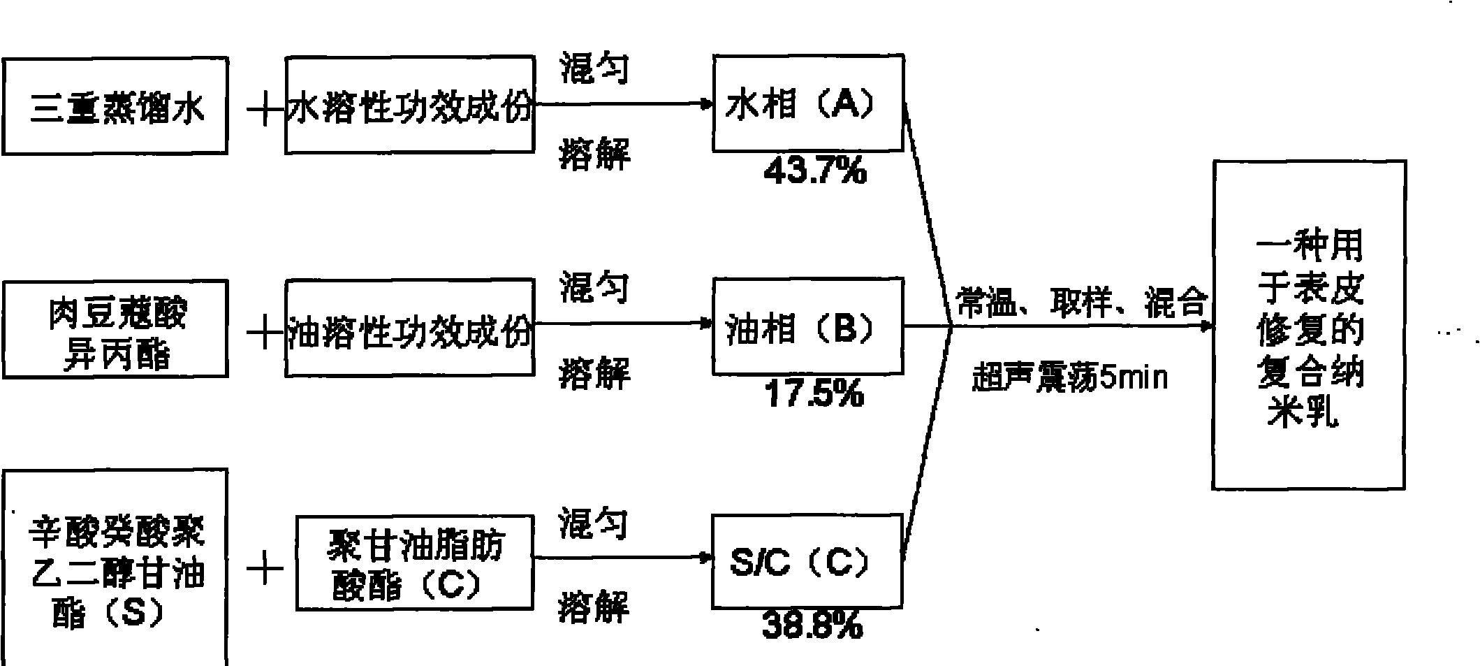 Composite nanoemulsion used for epidermis repair and preparation method thereof