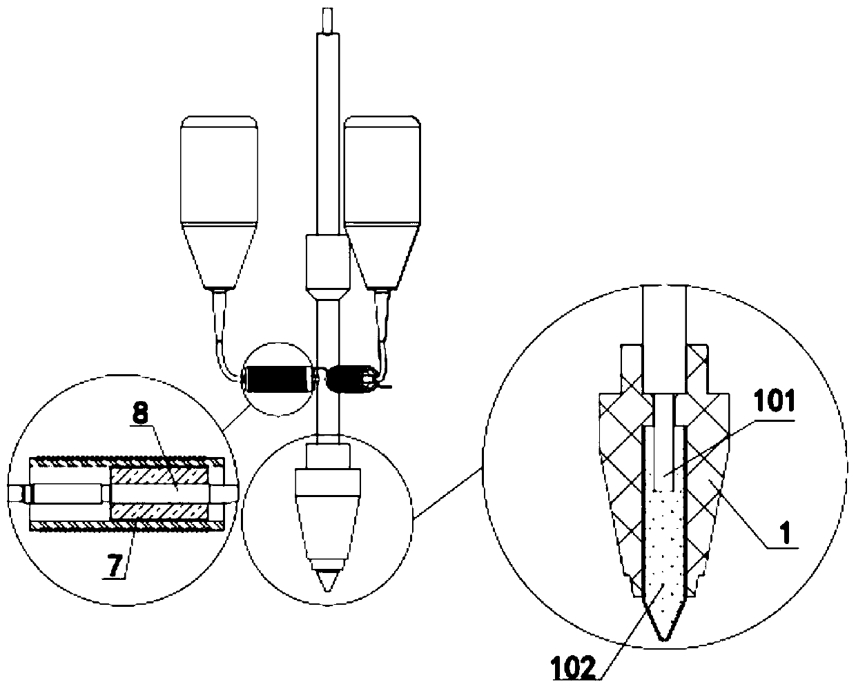 Three-primary colors based dyeing and variable-frequency color change magnetic control device of 3D printer