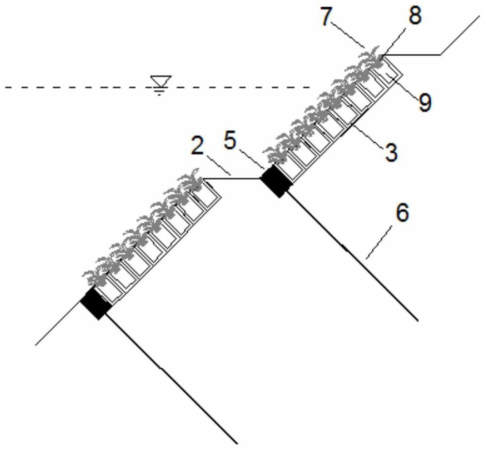 A stepped ecological slope protection structure and its implementation method in the water-fluctuation zone of the reservoir area