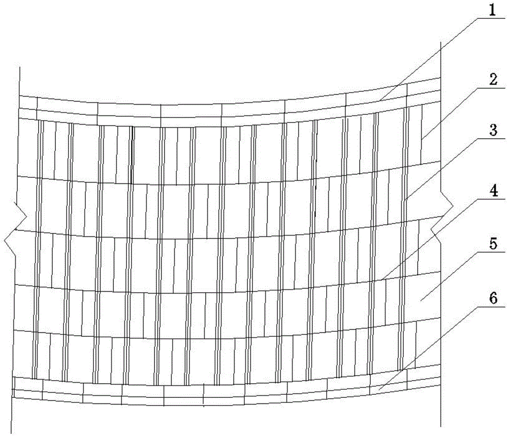 Triangular-strip-groove-based annular heating furnace bottom working layer construction method