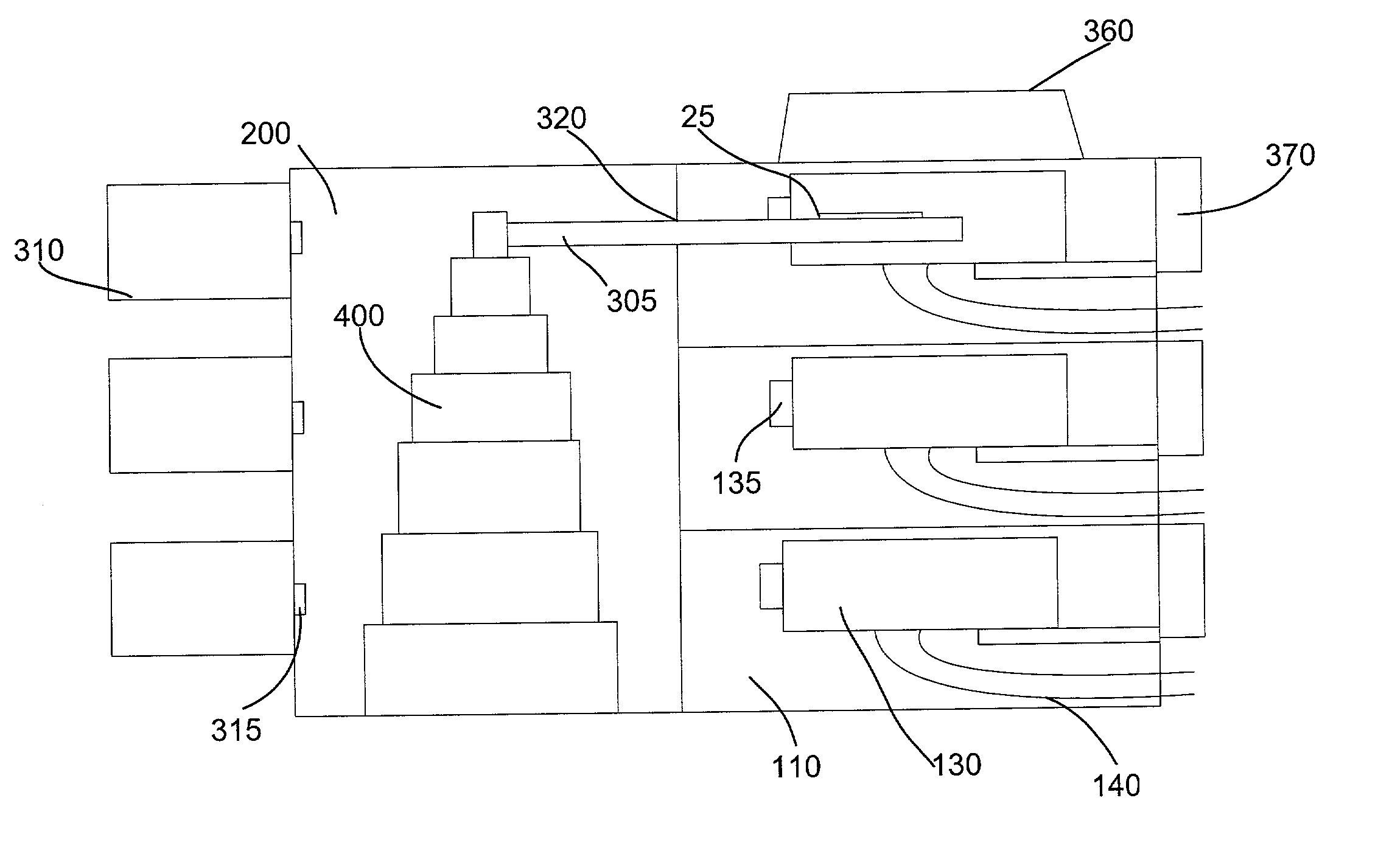 Workpiece distribution and processing in a high throughput stacked frame