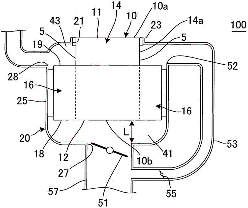 Exhaust gas treating device, temperature raising method of catalyst, regeneration method of honeycomb structure, and ash removing method