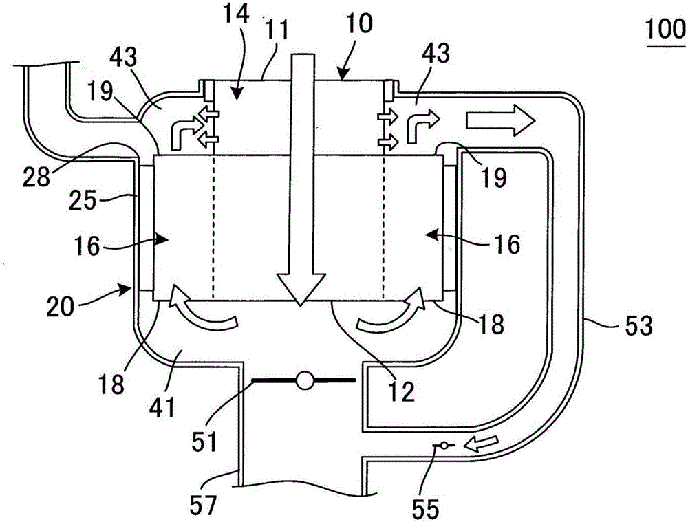 Exhaust gas treating device, temperature raising method of catalyst, regeneration method of honeycomb structure, and ash removing method