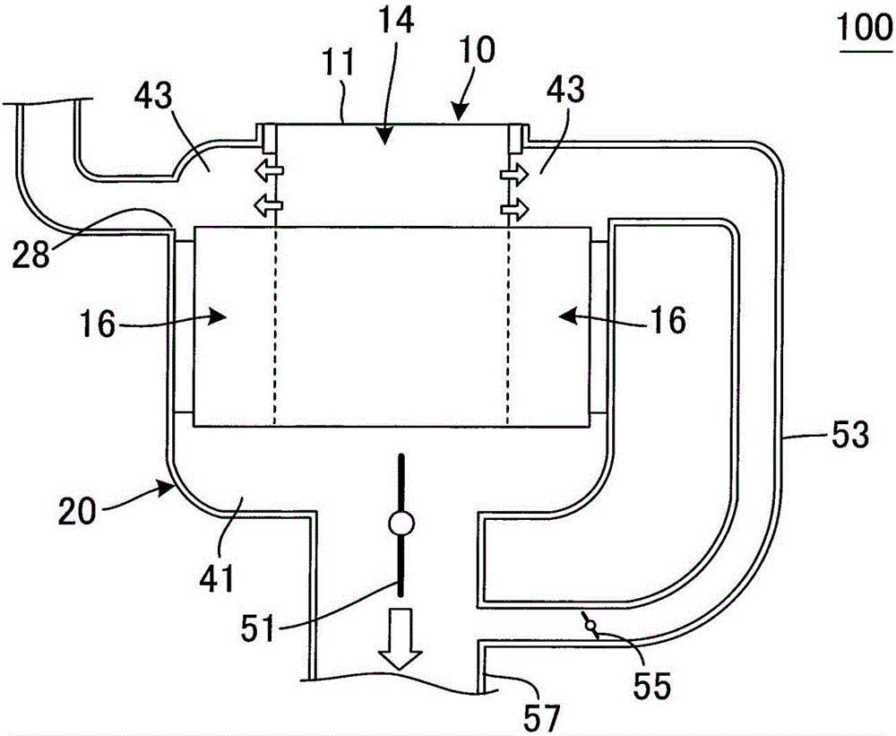 Exhaust gas treating device, temperature raising method of catalyst, regeneration method of honeycomb structure, and ash removing method