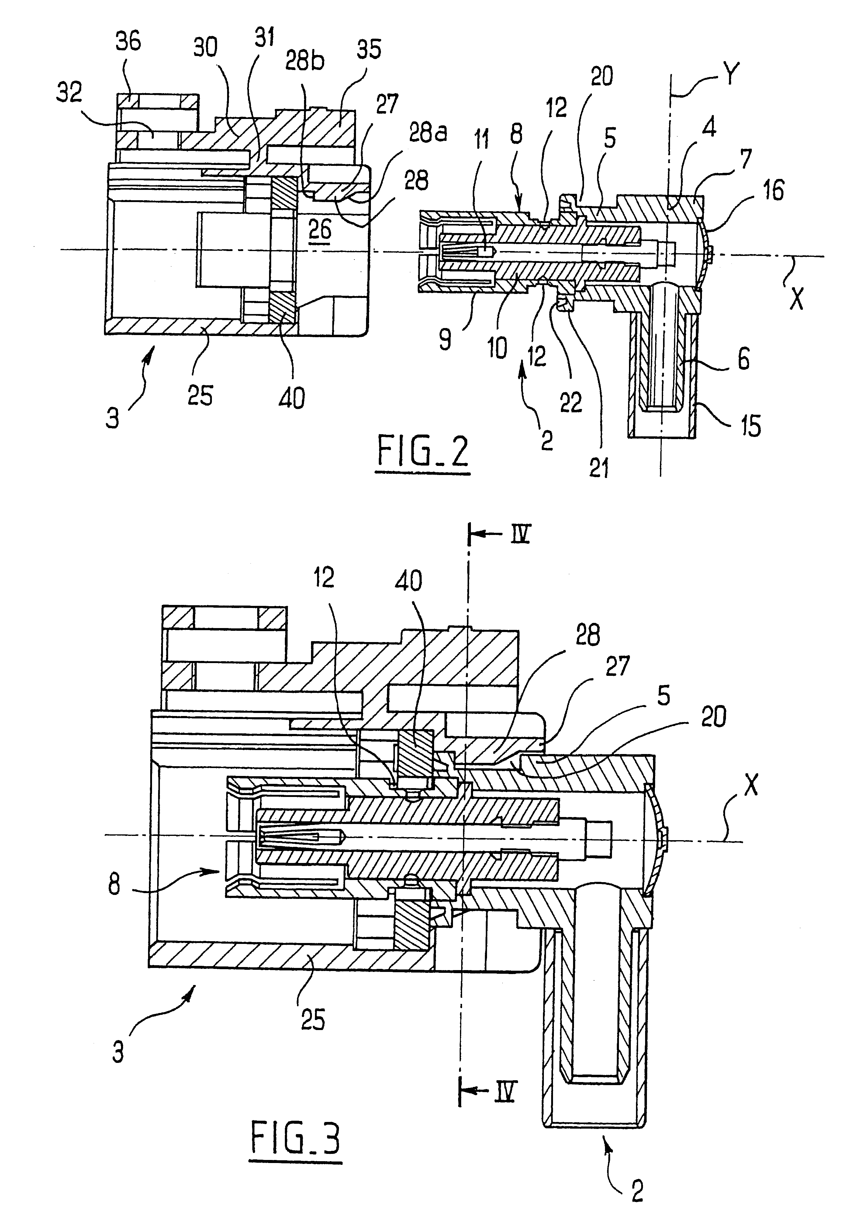 Angled coaxial electrical connector device