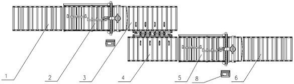 Automatic turnover double-sided gluing production line for doors and windows as well as processing method thereof