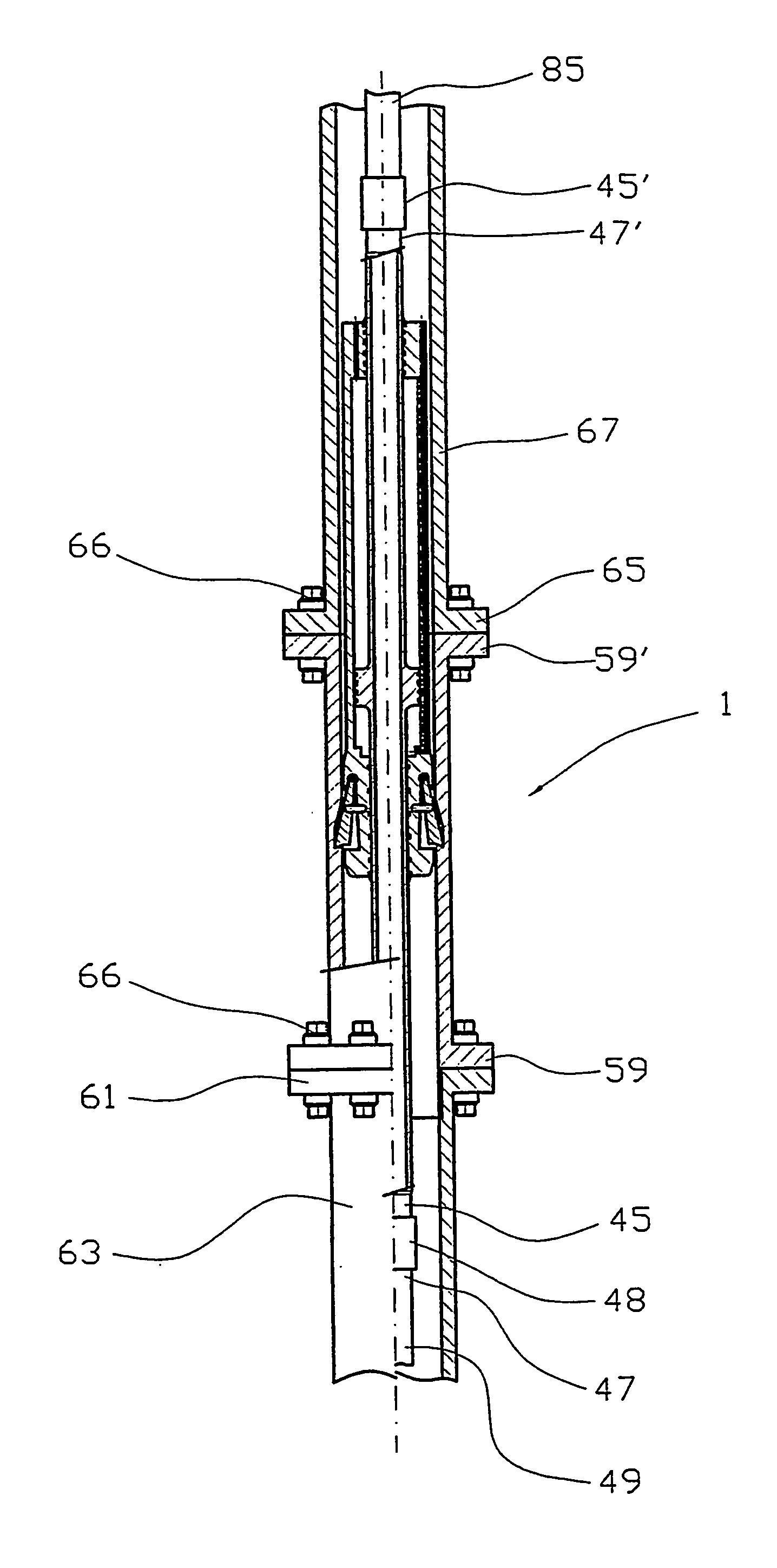 Tensioning system for production tubing in a riser at a floating installation for hydrocarbon production