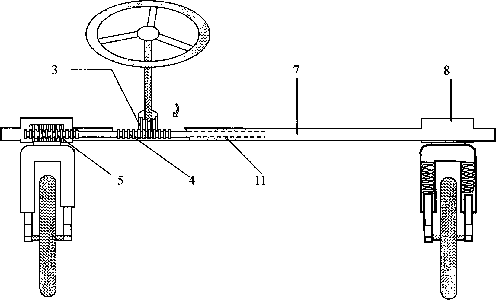 Light solar vehicle steering mechanism having return function