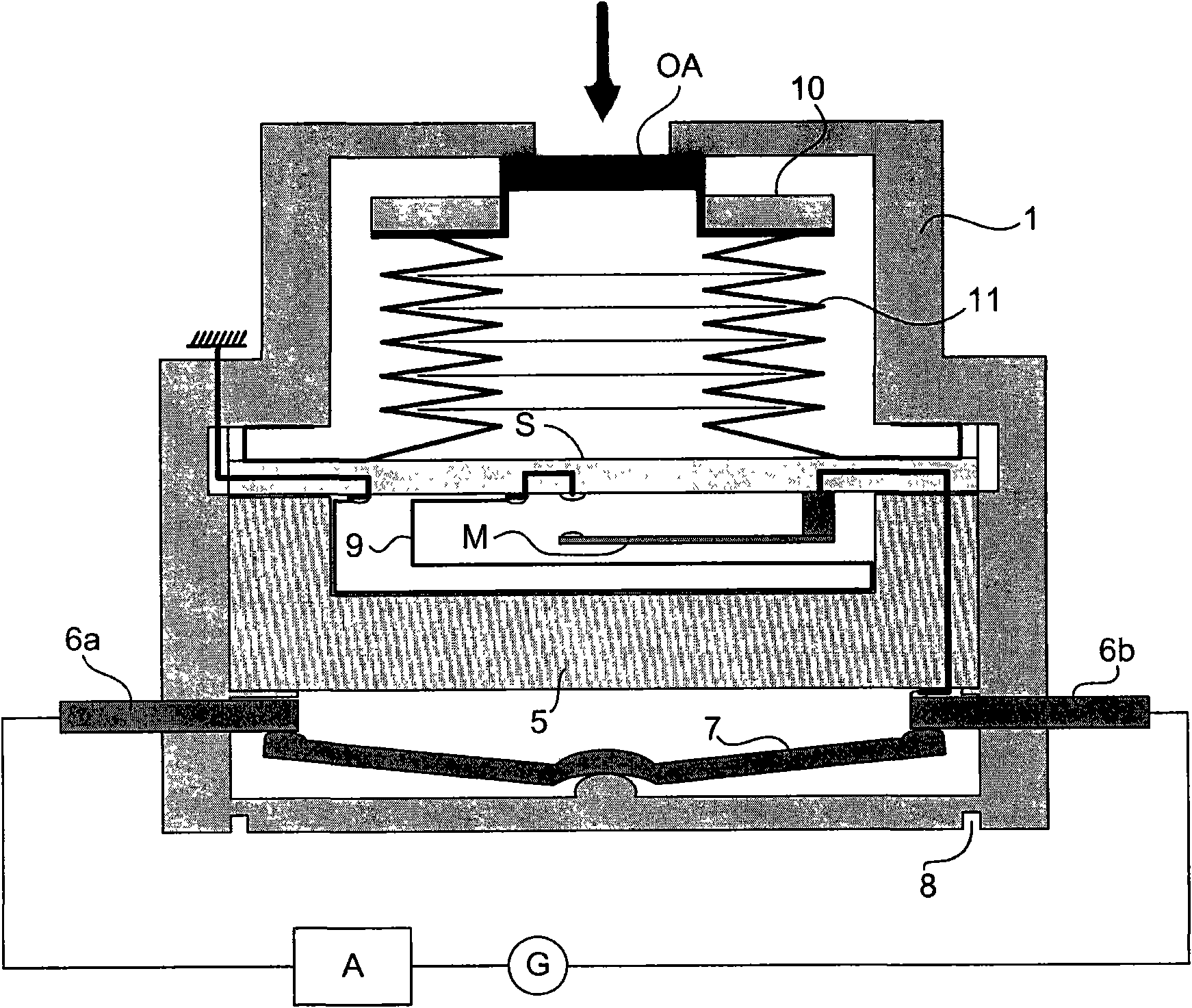 Device for switching on and off an electric circuit