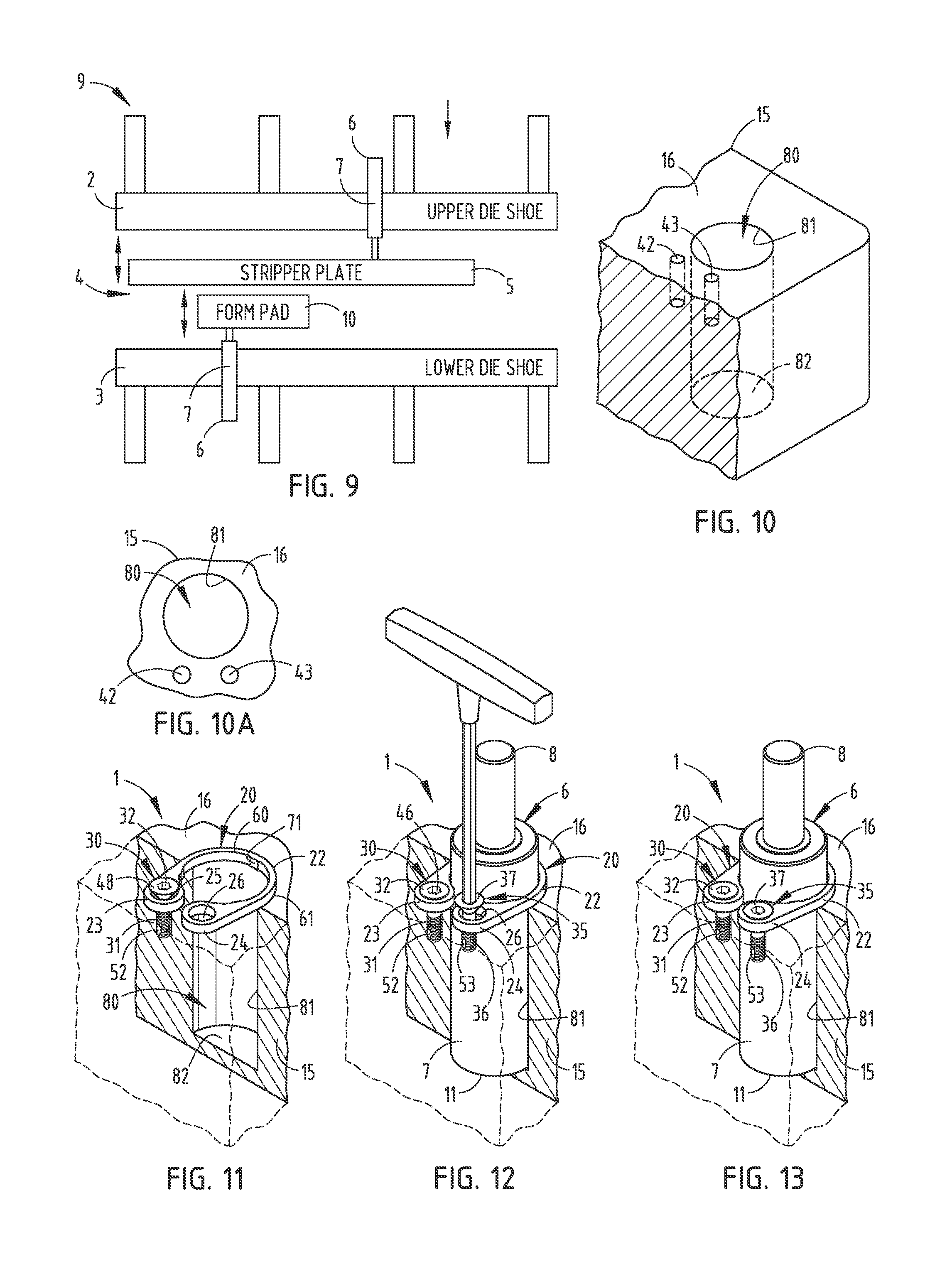 Gas spring mounting assembly and method for metal forming dies