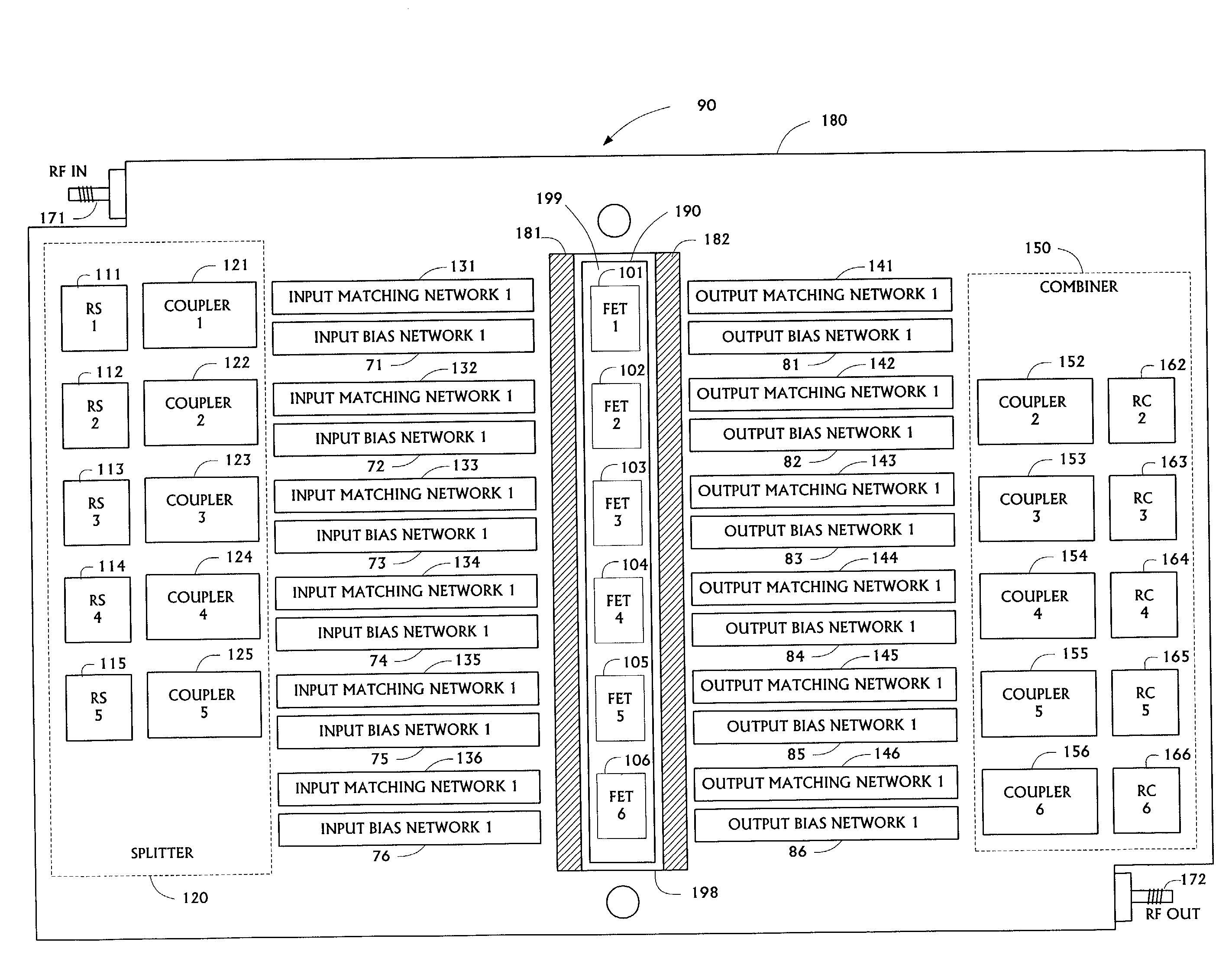 Multi-stage, high frequency, high power signal amplifier