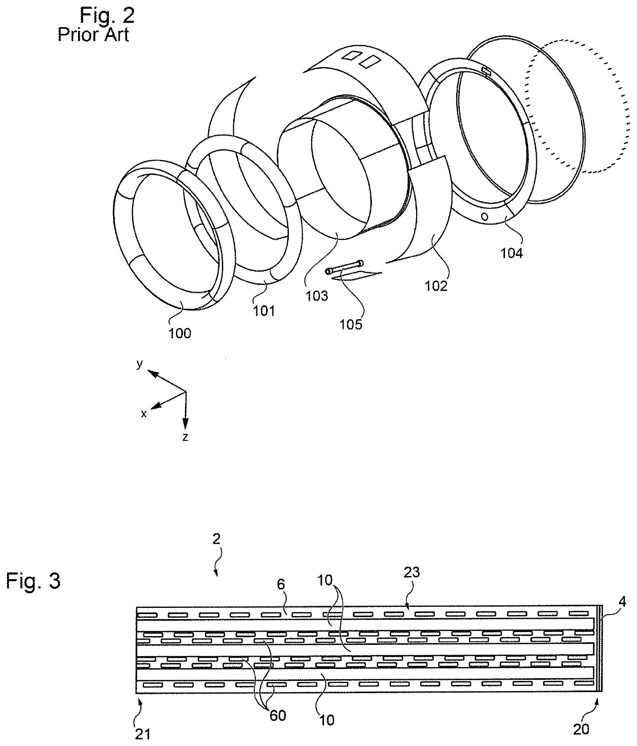 Strip-form acoustic material having an integrated flange, and internal wall of an aircraft air intake made with this material