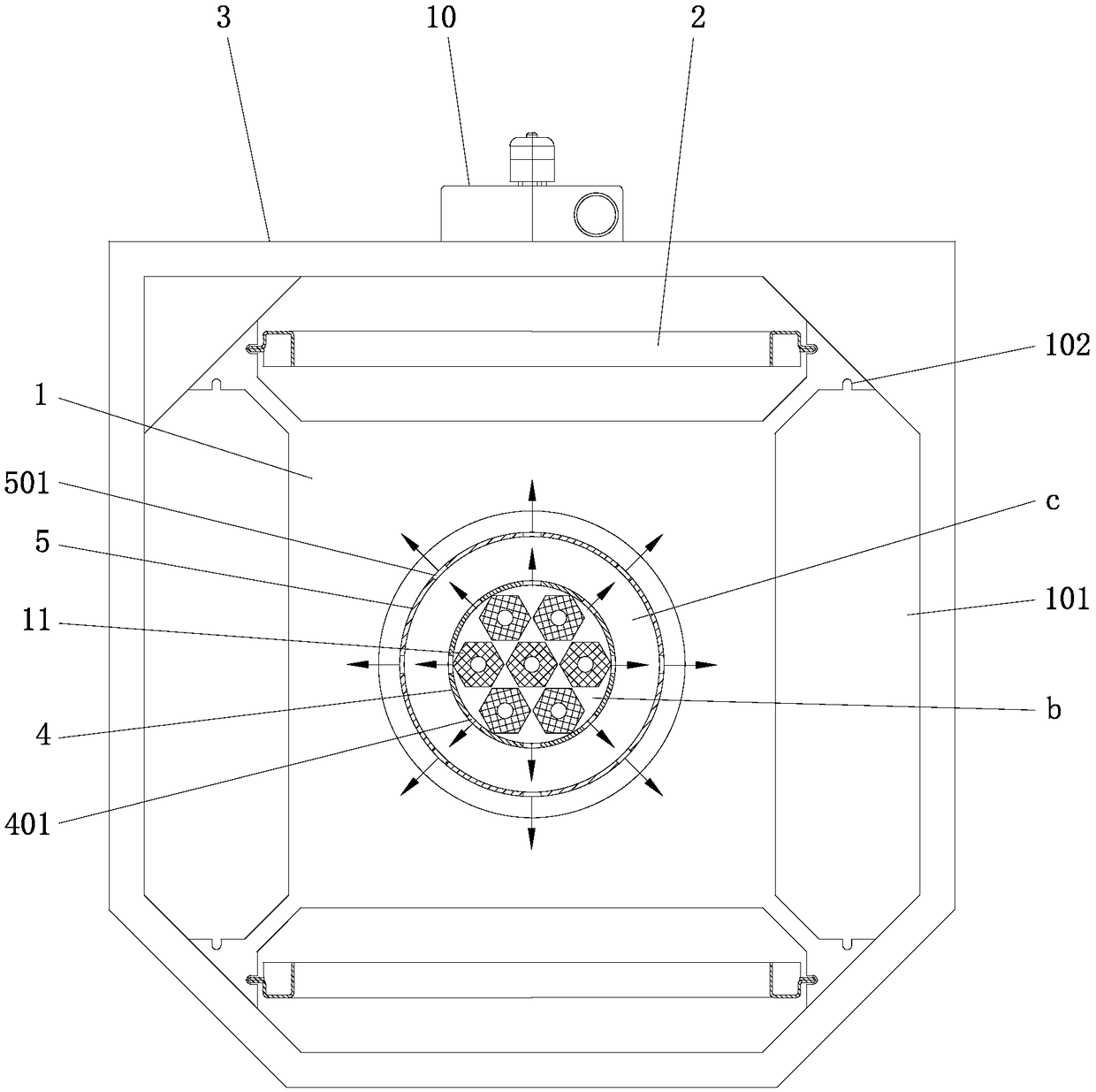 Forced-exhaust-type radiant carbon stove