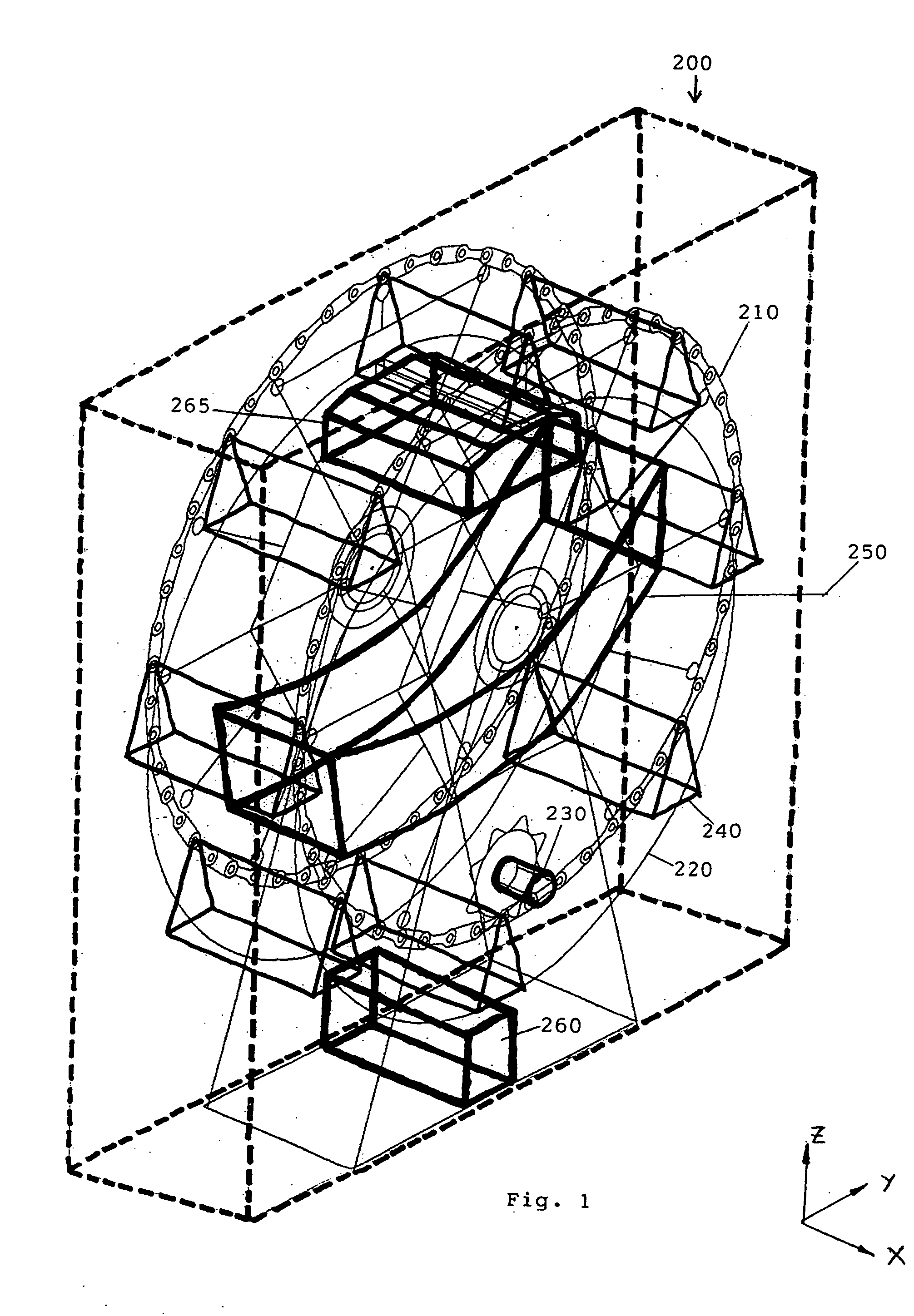 Rotating chains or rings carry vertically hanging trays for heat processes in a furnace