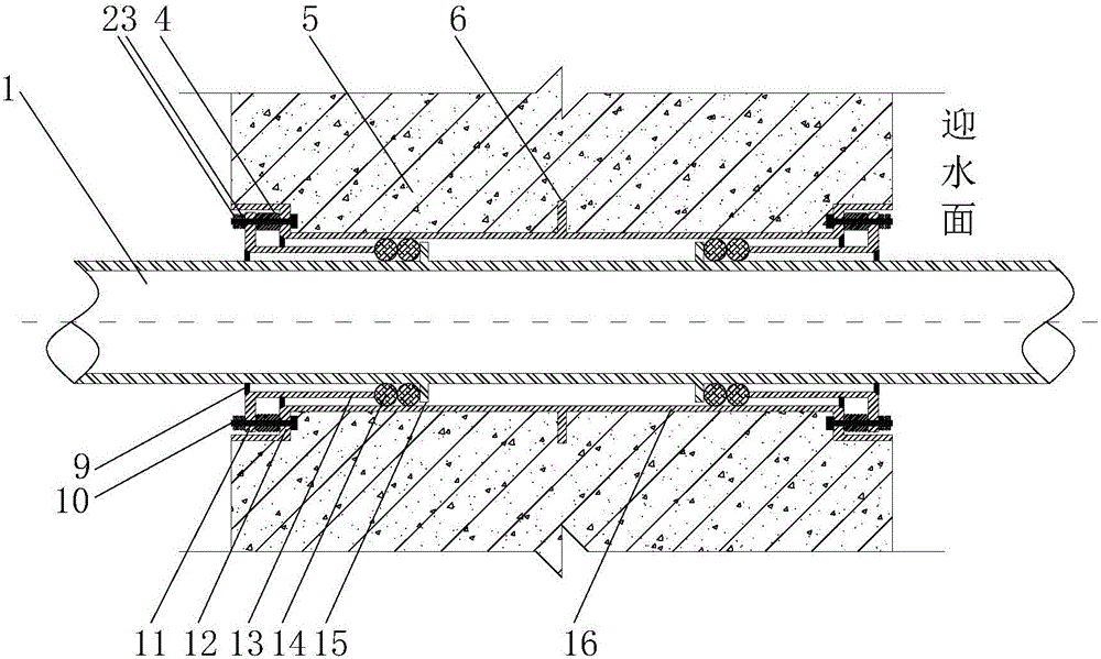 Basement concrete outer wall flexible waterproof wall bushing structure and construction method