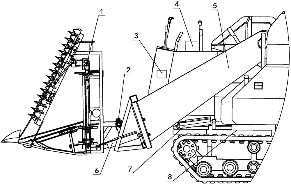 Windrower hooked to combine-harvester