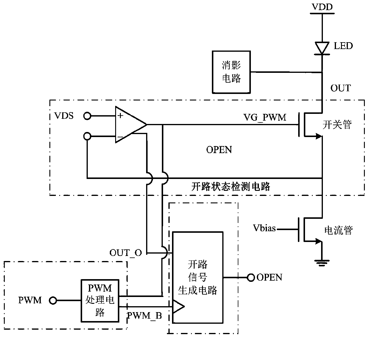 open circuit detection circuit for an LED driving chip