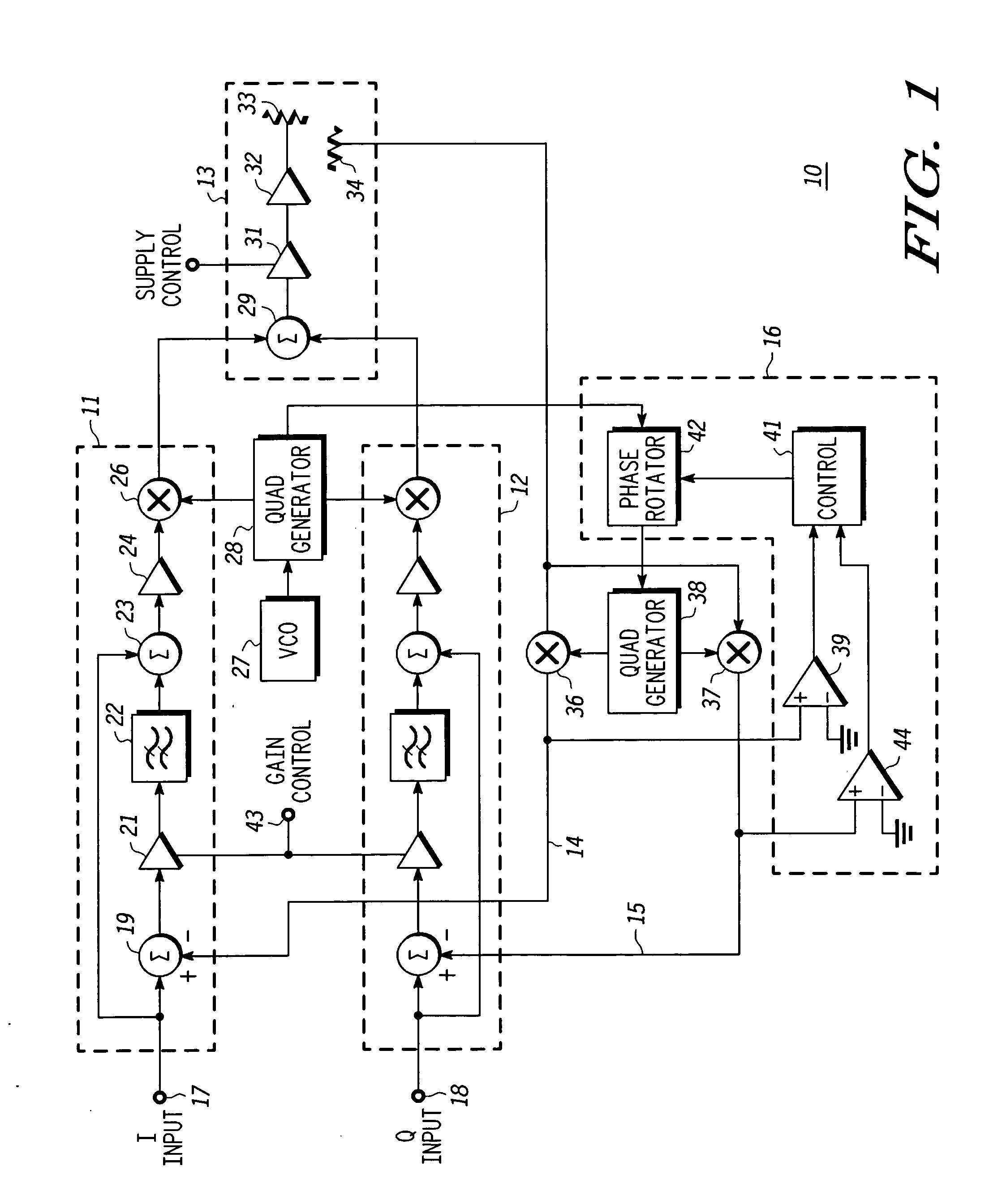 Center frequency control of an integrated phase rotator band-pass filter using VCO coarse trim bits