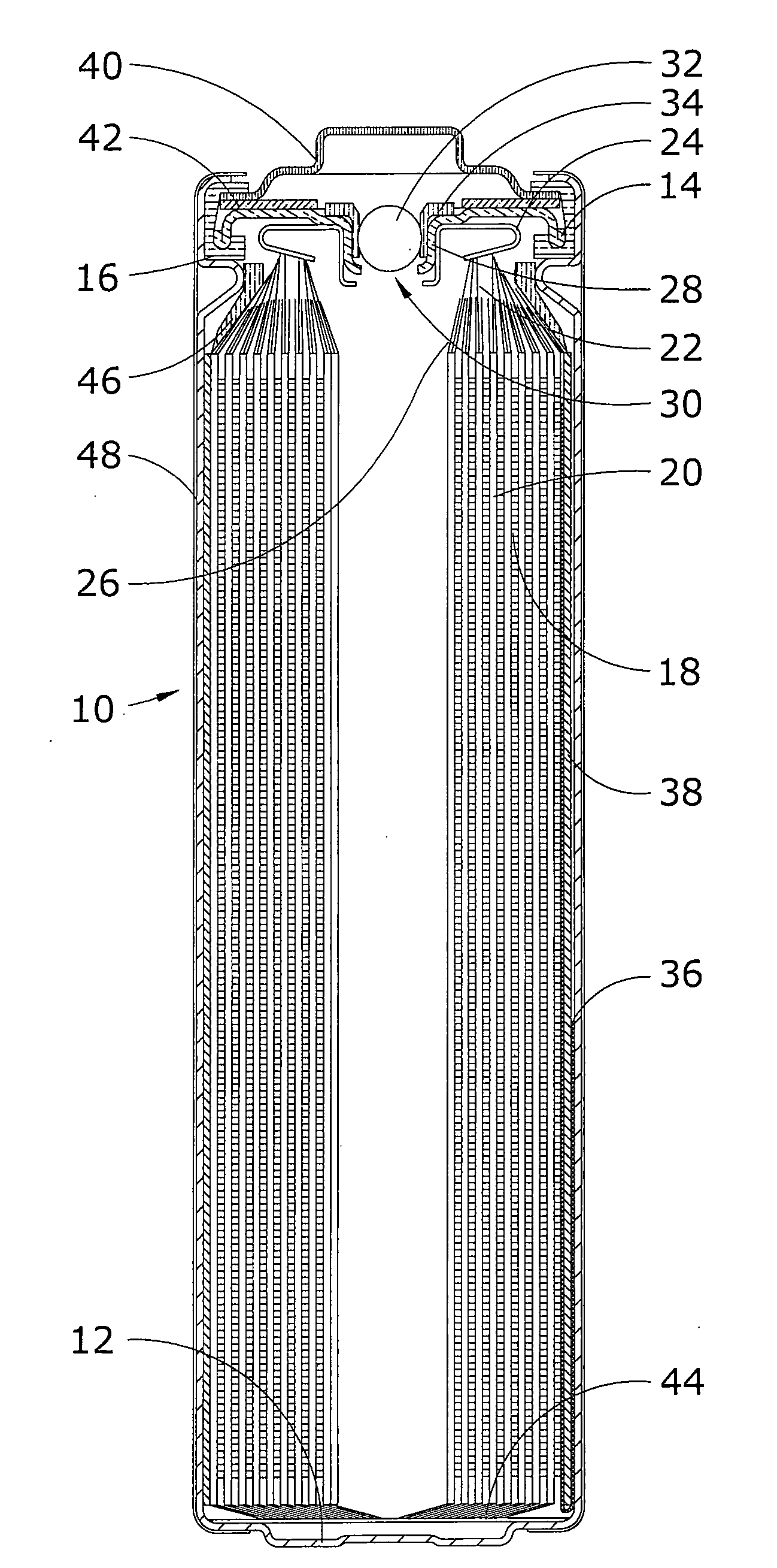 Electrochemical cell with improved internal contact