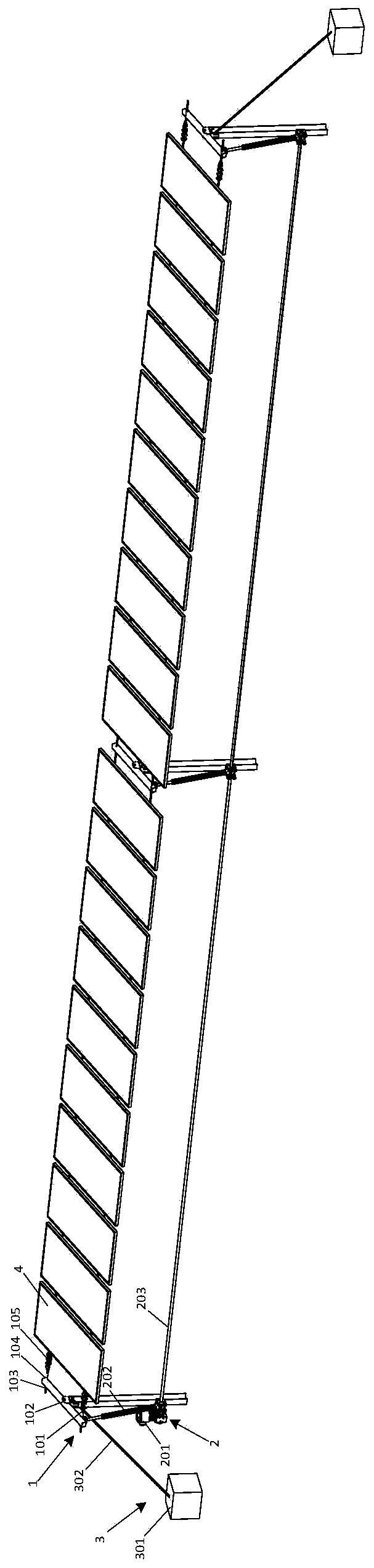 Flexible beam multi-point driving photovoltaic tracking support and photovoltaic device