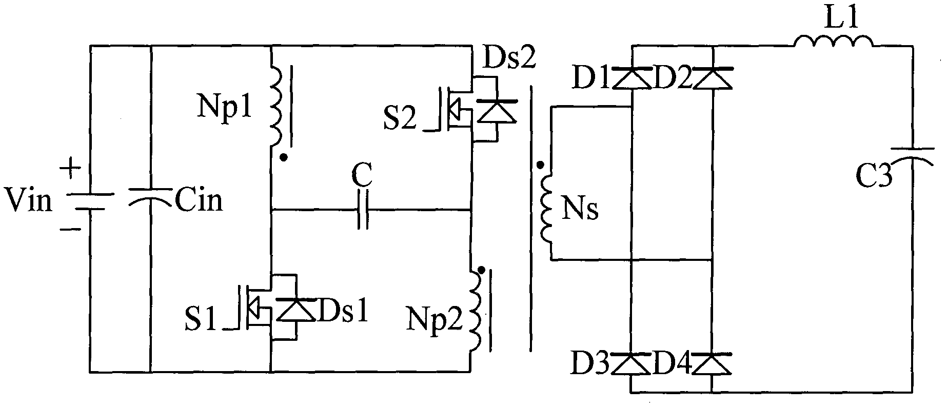 LLC resonance type push-pull forward conversion topology