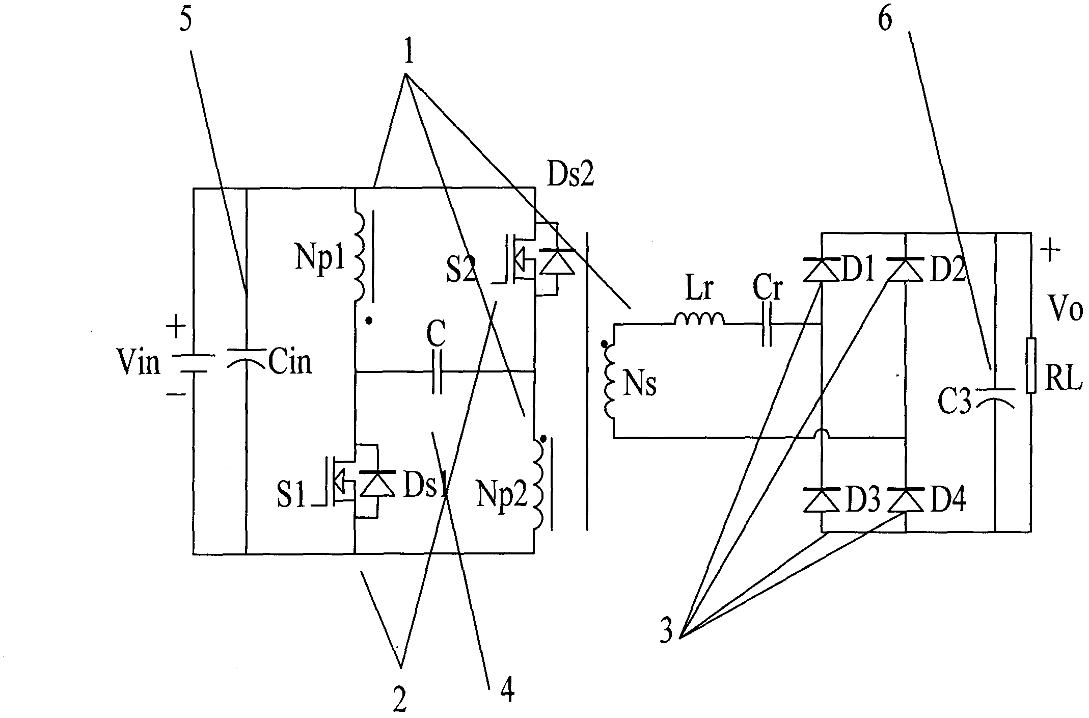 LLC resonance type push-pull forward conversion topology