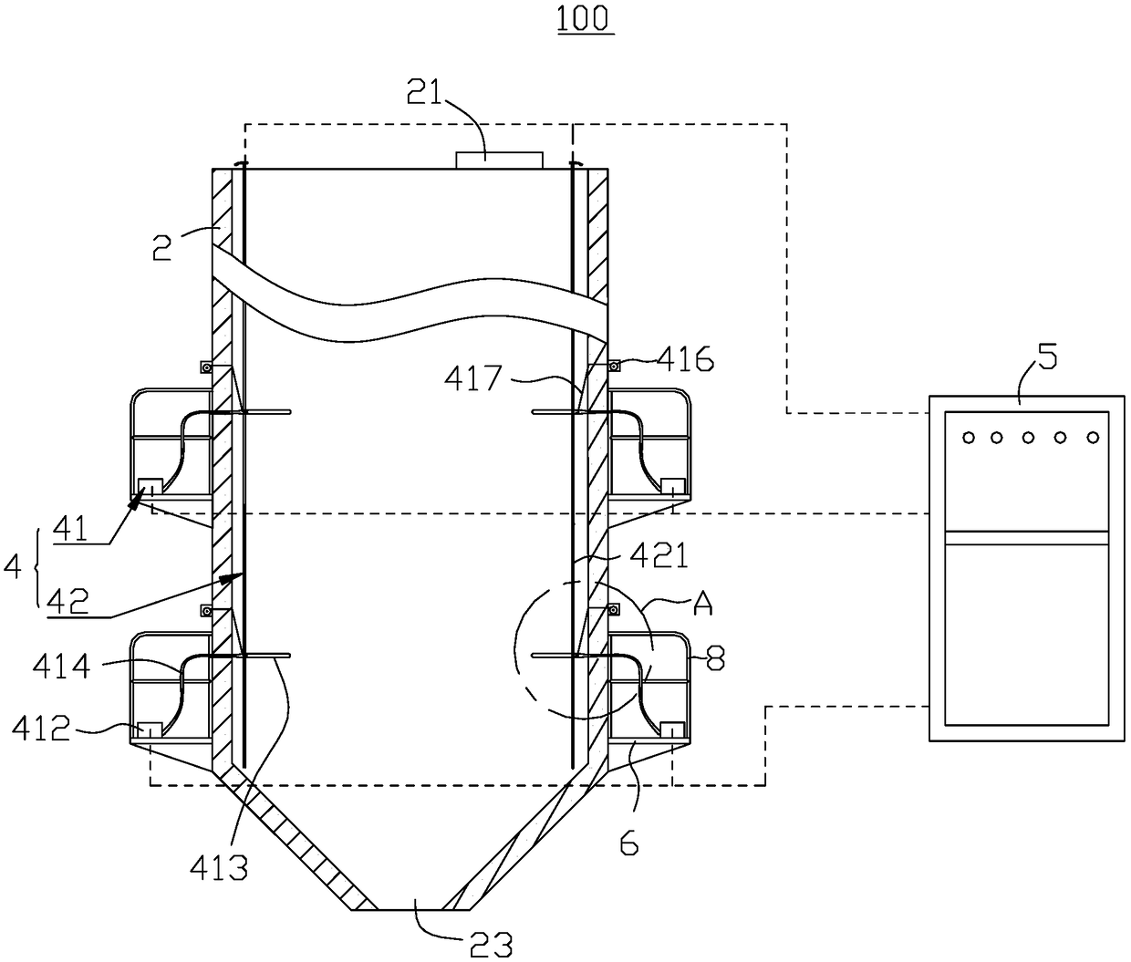 Material arch breaking system, arch breaking method and discharging bin with material arch breaking system