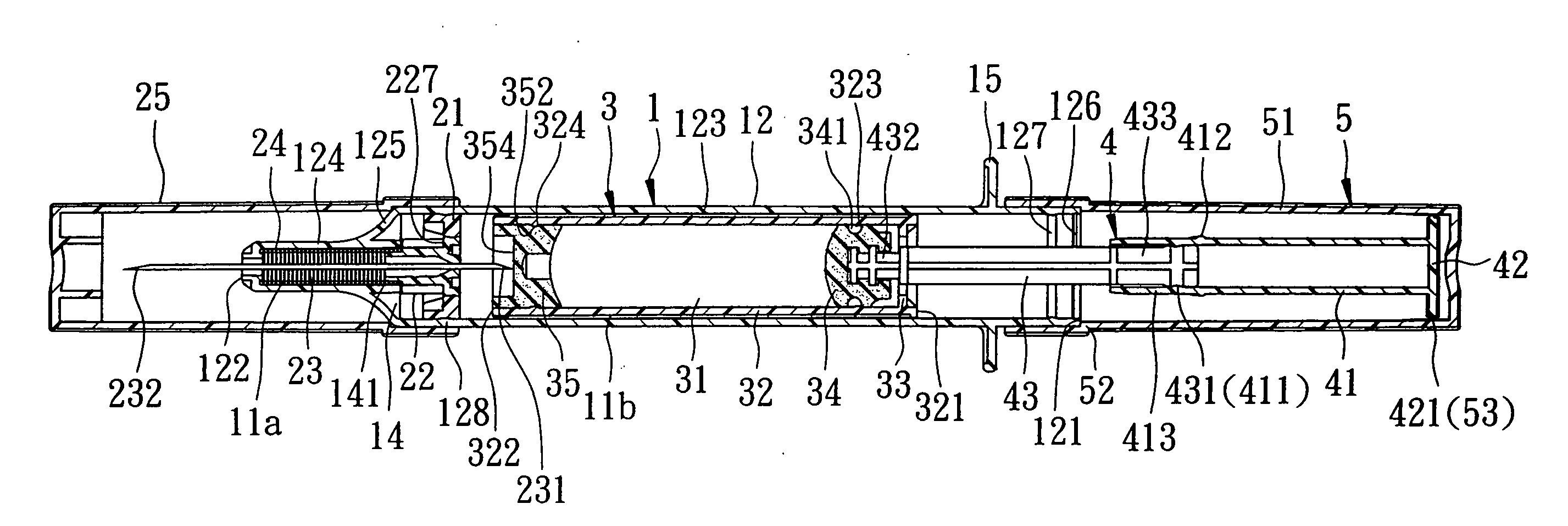 Disposable syringe with built-in carpule