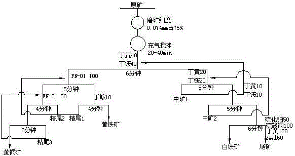 Method for separating chalcopyrite from marcasite and pyrites in copper and sulphur ores