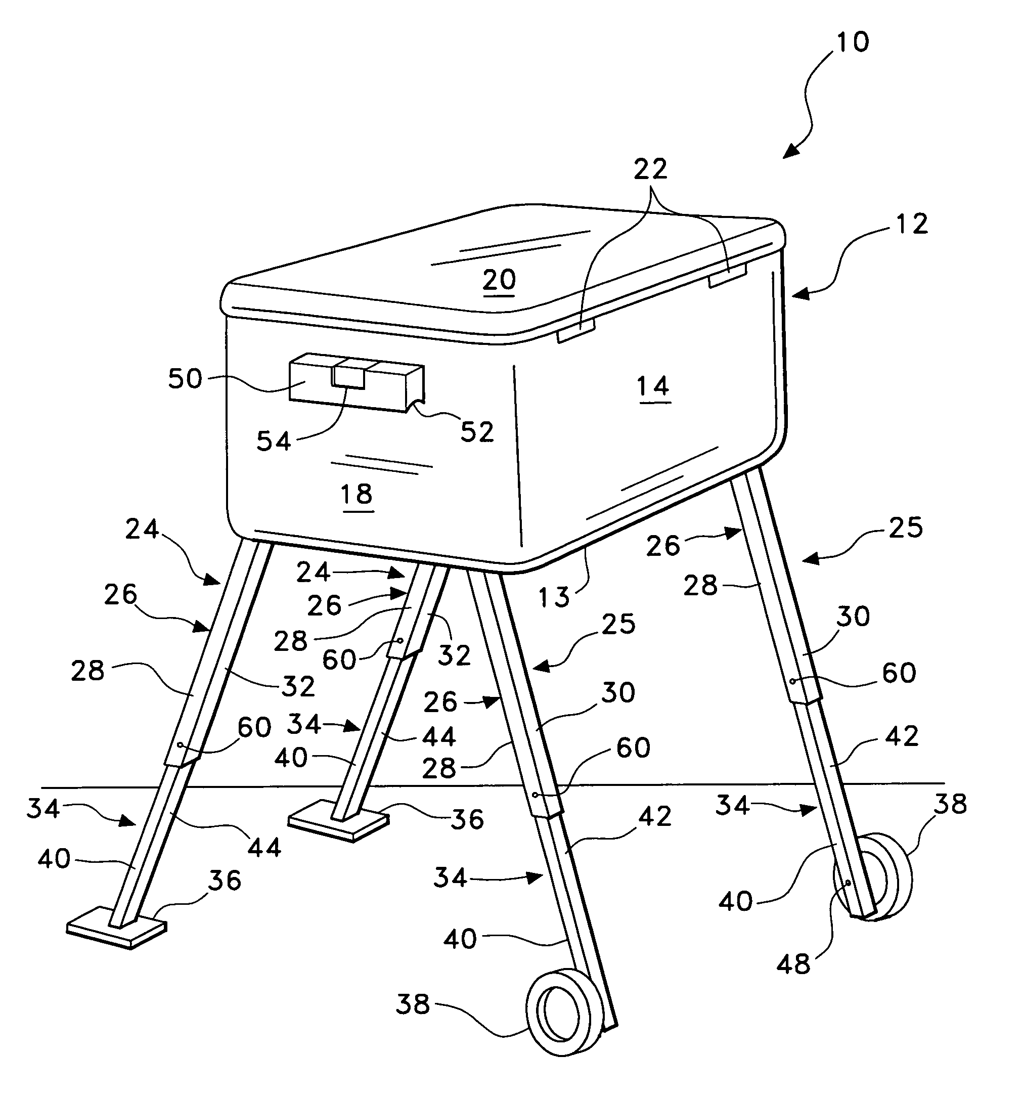 Ice chest and cooler having retractable legs