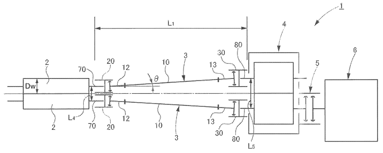 Gear spindle and rolling mill provided with same