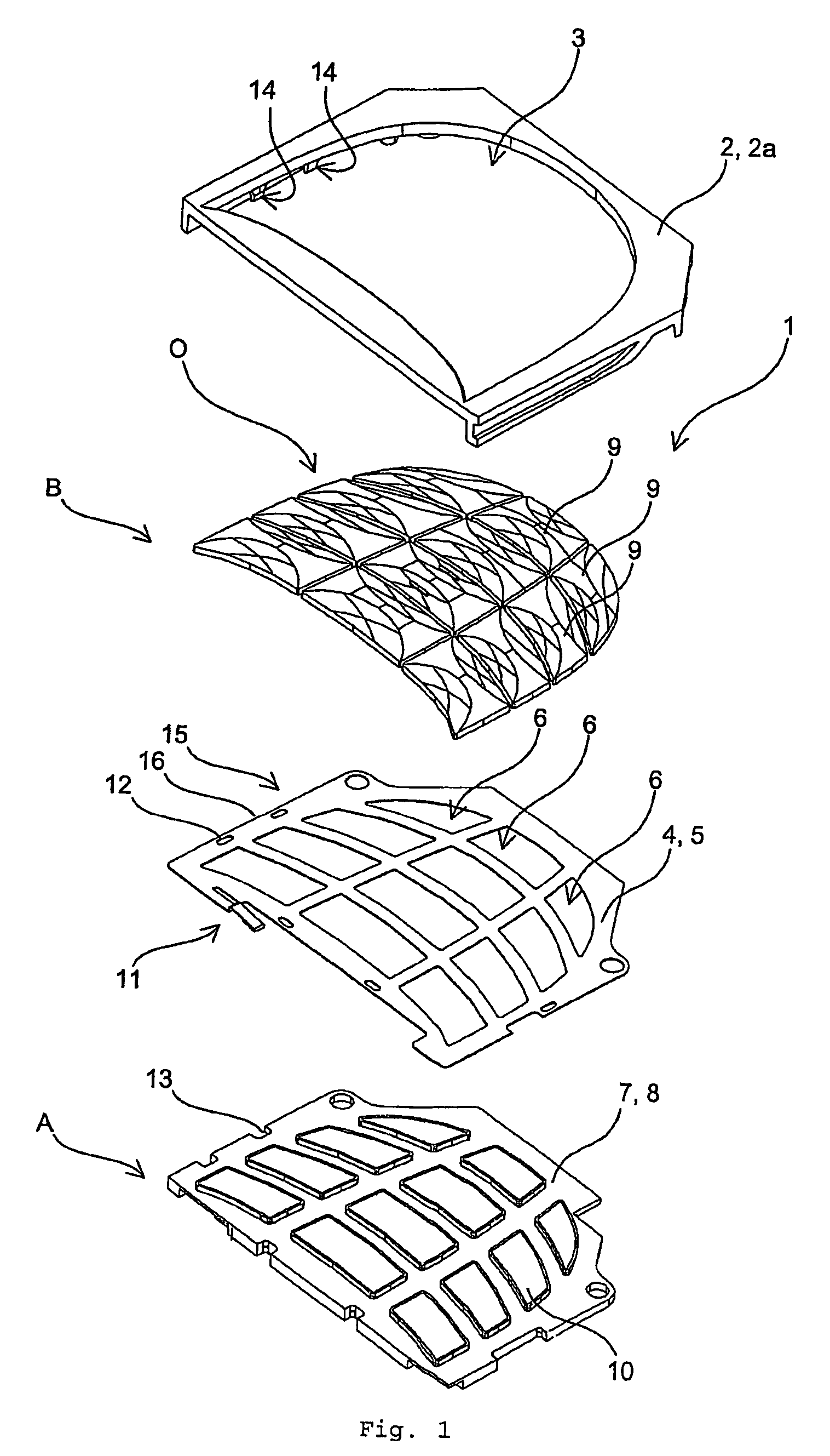 Input device, especially for a mobile telephone, module comprising an input device, mobile telephone and method for the production thereof