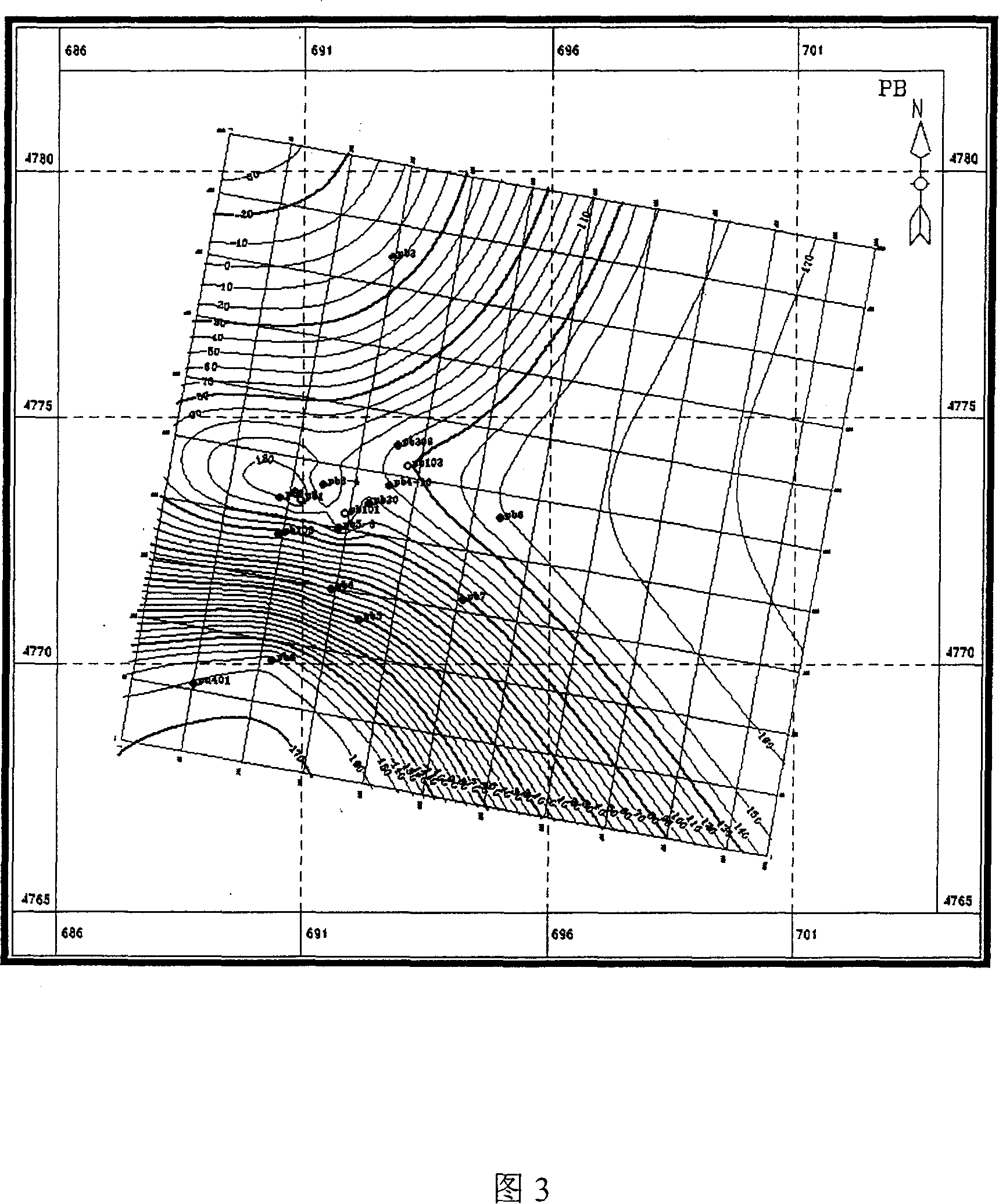 Rectangular net gridding method for painting contour graph containing rift geological structure