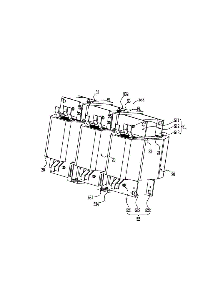 Cylindrical three-phase isolation transformer with upper and lower yoke structure