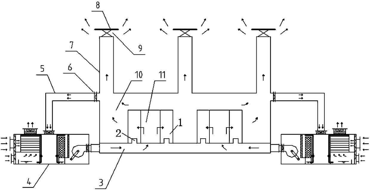 Evaporation cooling ventilation air conditioner system for data center based on solar chimney