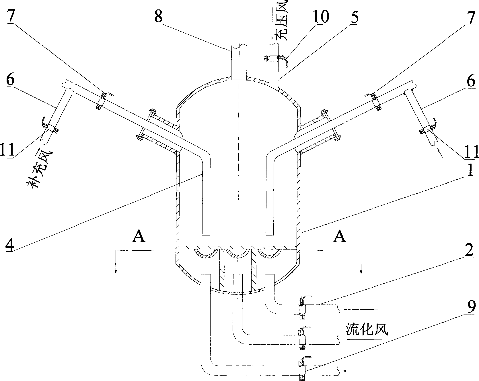 Cylindrical material-issuing tank of a plurality of air distributors and material-issuing tubes and multi-path material-issuing method thereof