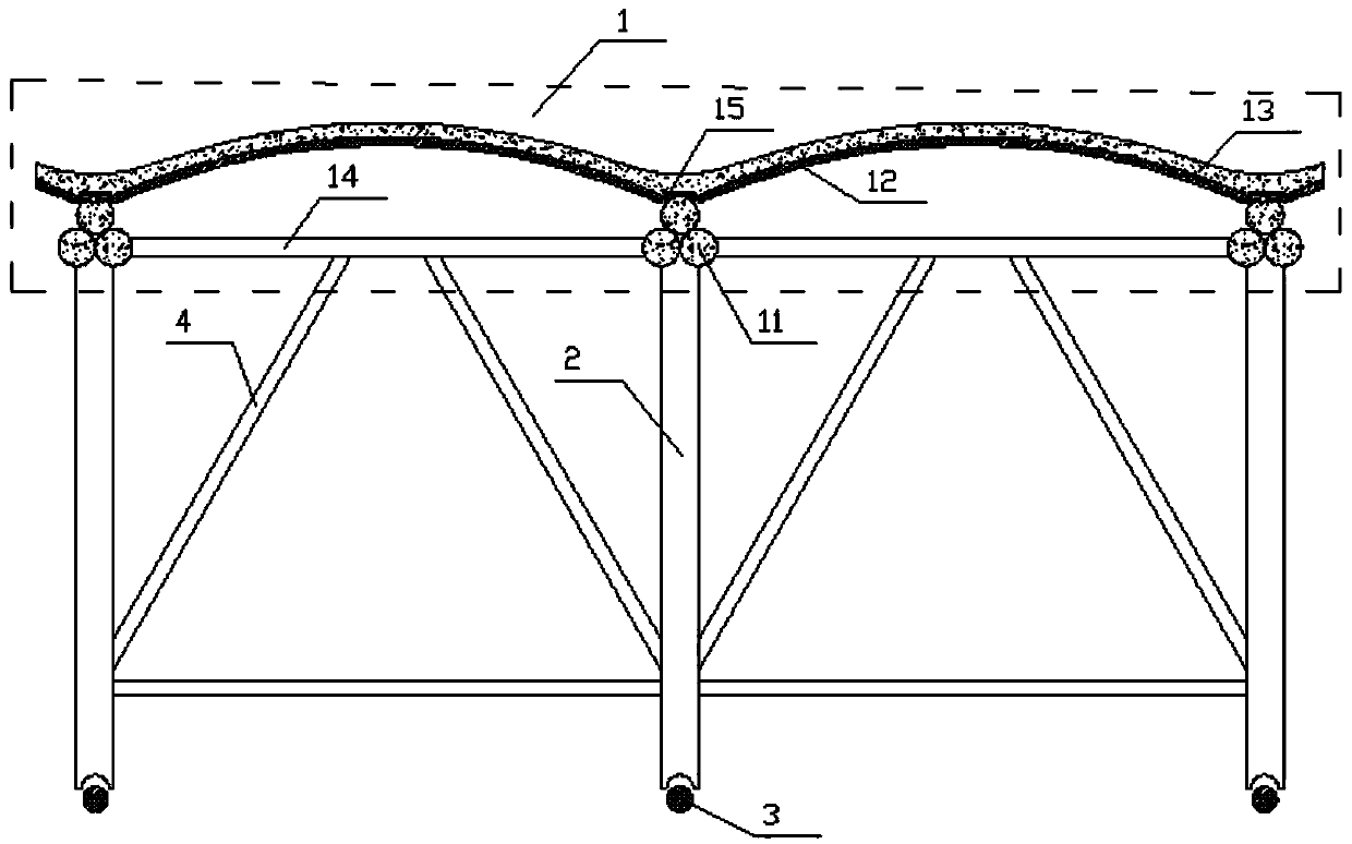 A string-type double-curvature arched roof panel beam structure