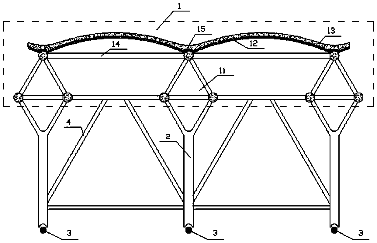 A string-type double-curvature arched roof panel beam structure