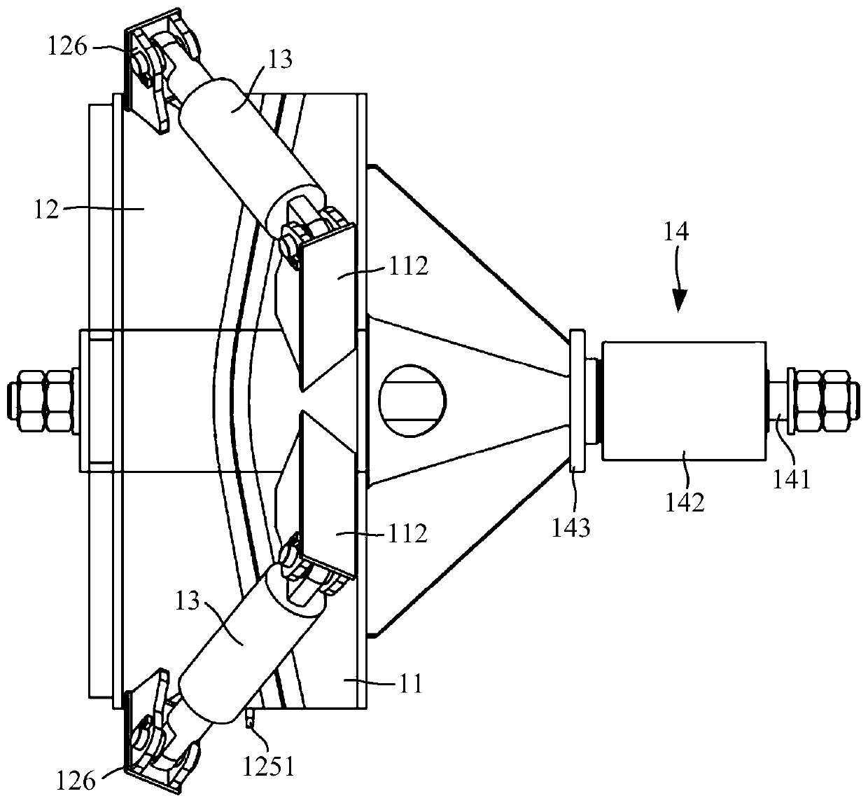 Hinge device for shield tunneling machine and application method thereof