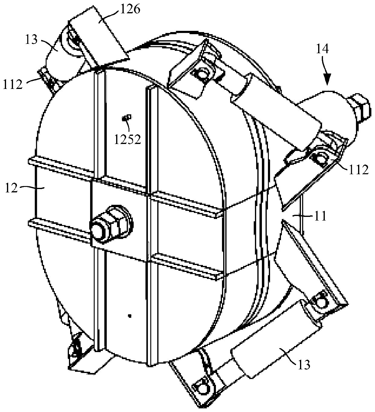 Hinge device for shield tunneling machine and application method thereof