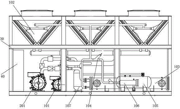 Broad-width type air source heat pump device