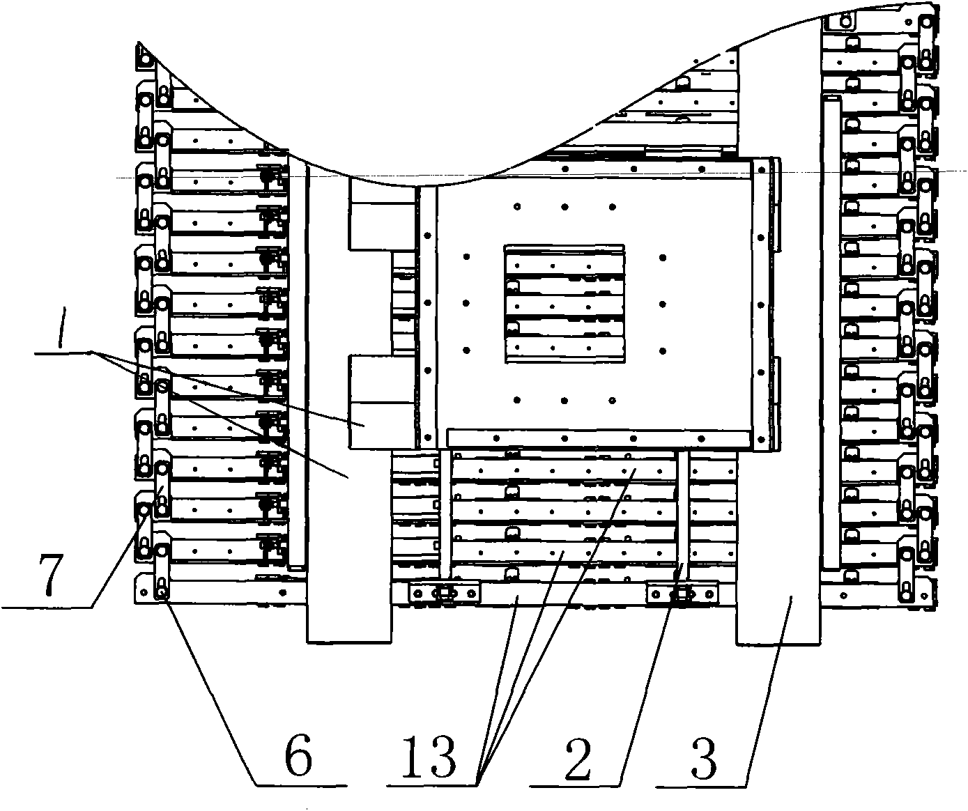 Brick grasping two-way closing device of unburned brick stacking machine