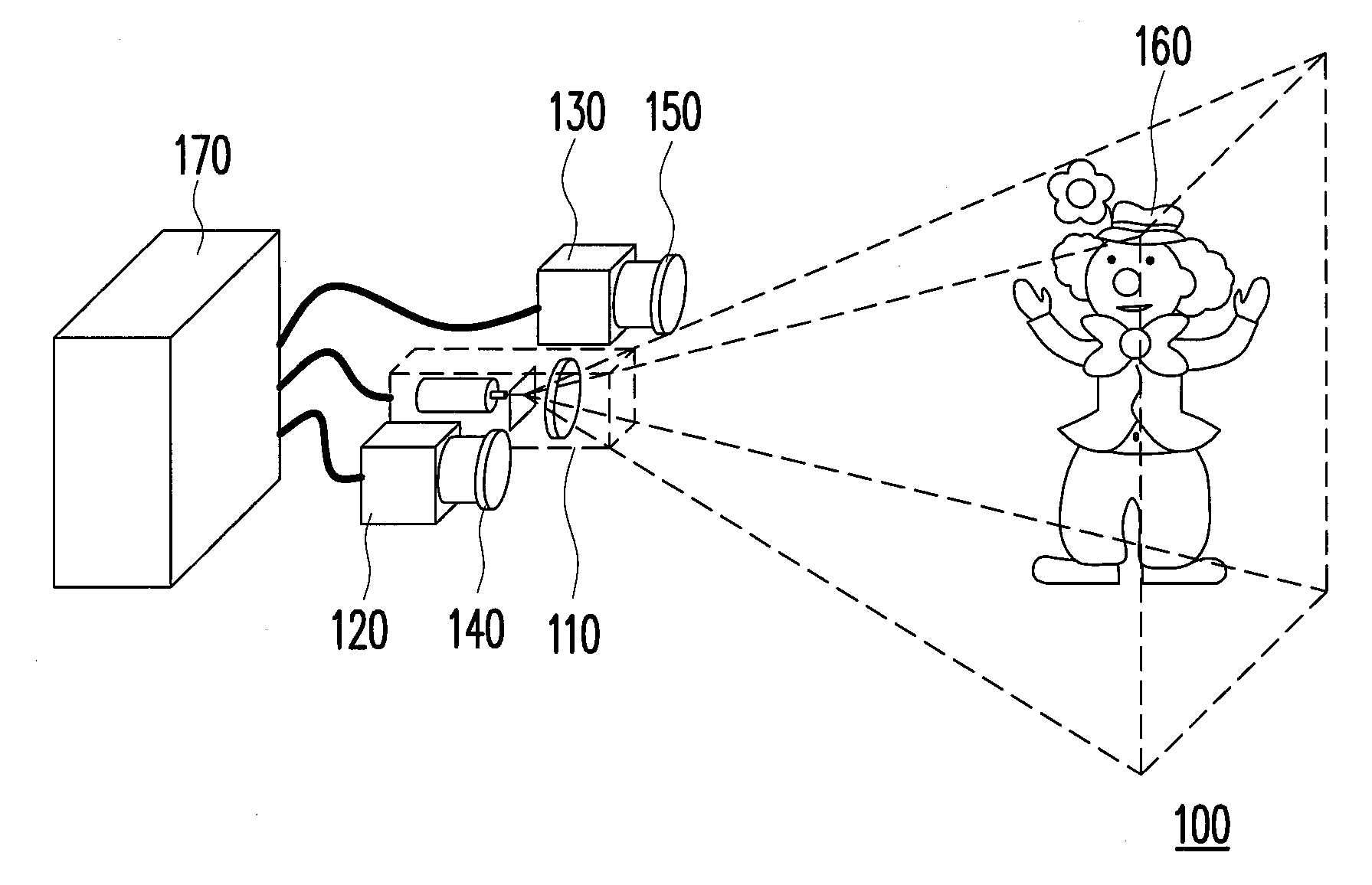 Depth image acquiring device, system and method