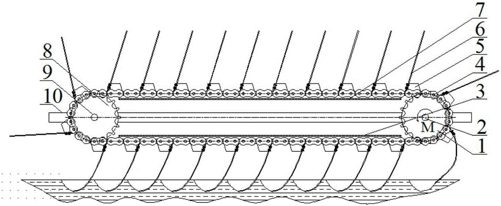 Multipoint contact elastic piece type paddy filed travelling mechanism