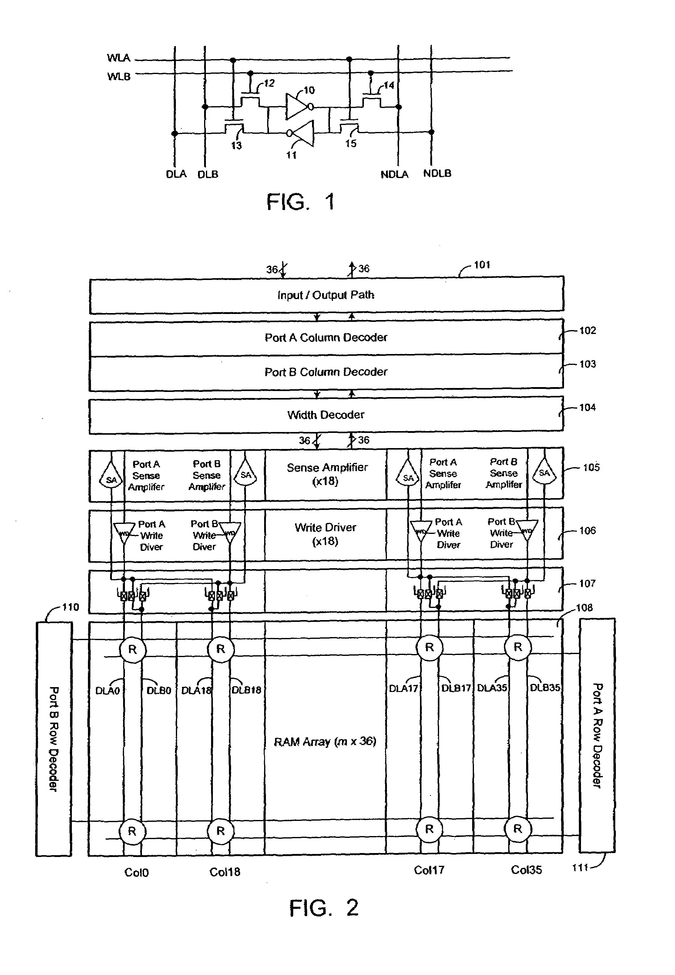 Dual-port memory array using shared write drivers and read sense amplifiers