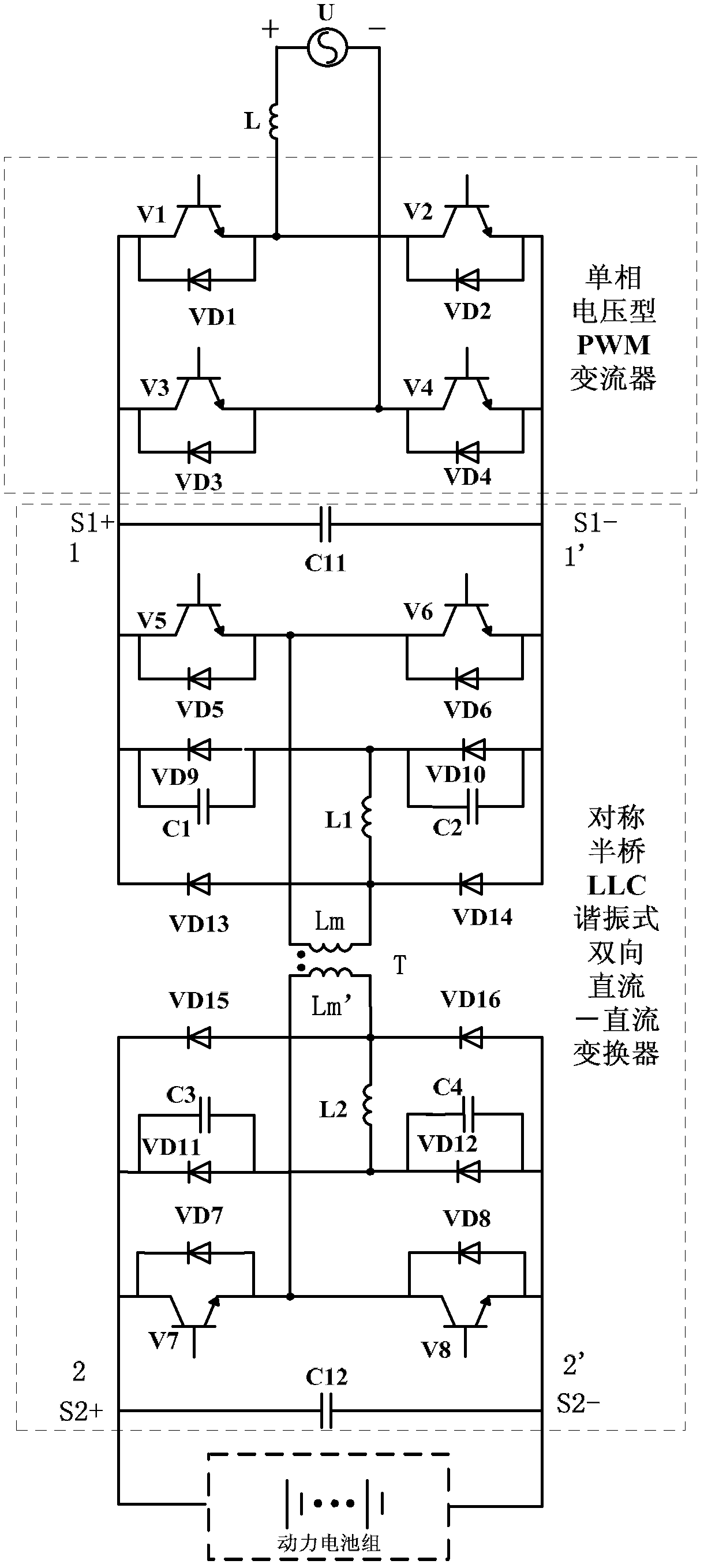 Charging-discharging system for V2G bilateral power conversion electric automobile and control method thereof