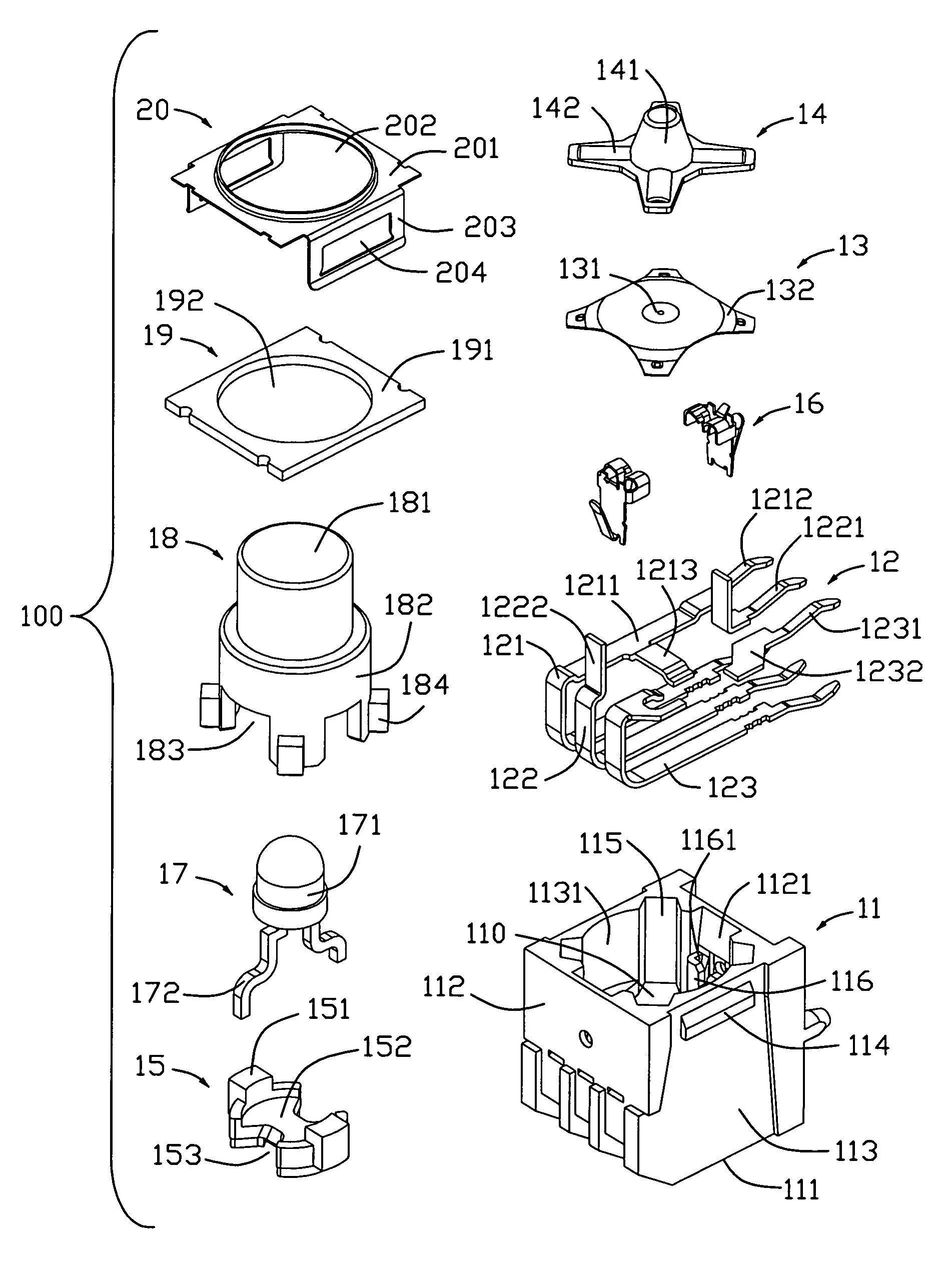 Switch with electrical member supported in elastic folded contact