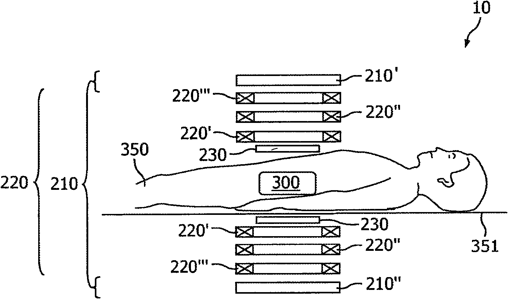 Arrangement and method for influencing and/or detecting magnetic particles in a region of action