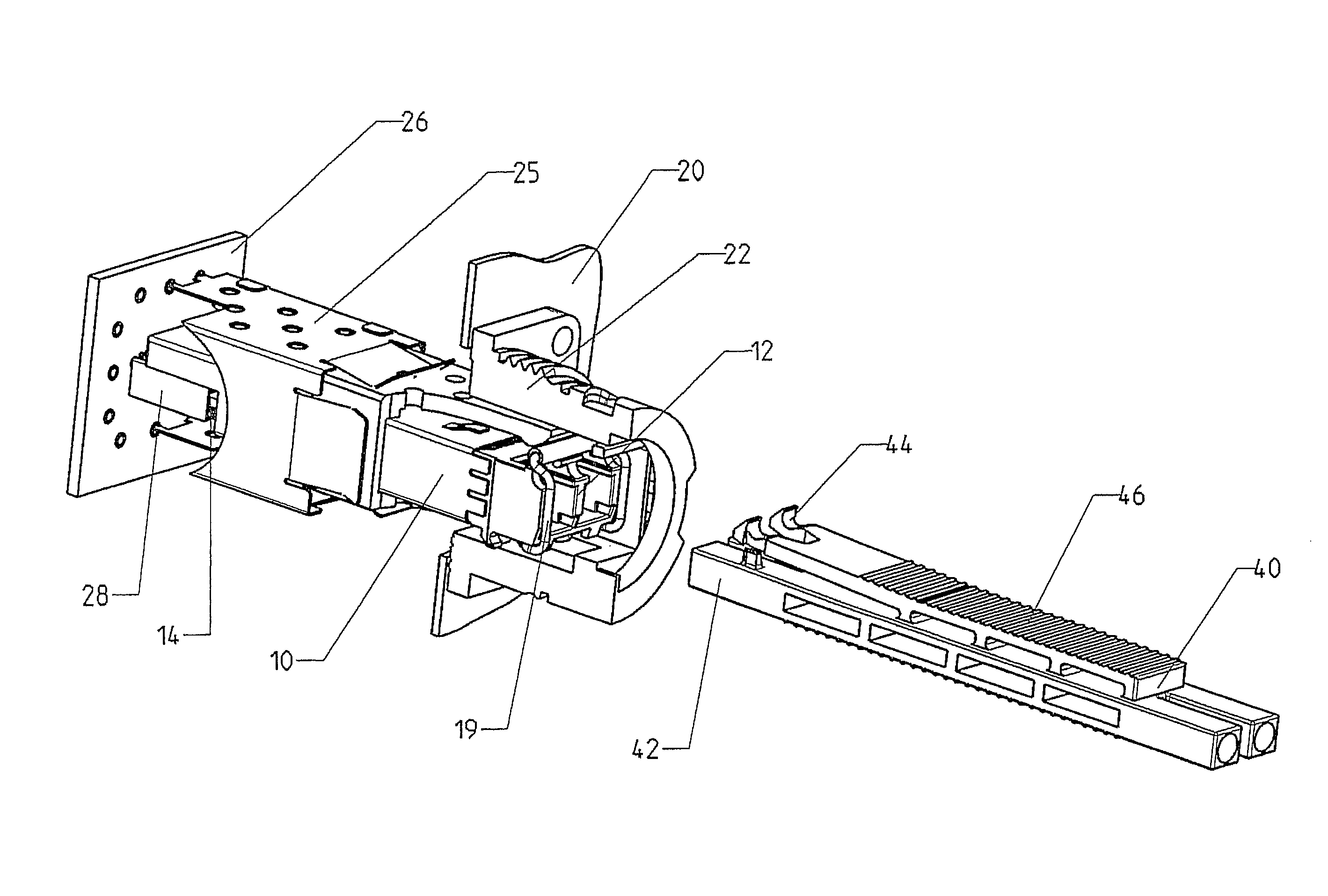 Device for releasing a transceiver fixed in a housing via a connection from the housing